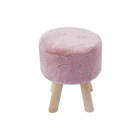 Round Ottoman with 4 Wooden Legs, Round Footstool, Pink