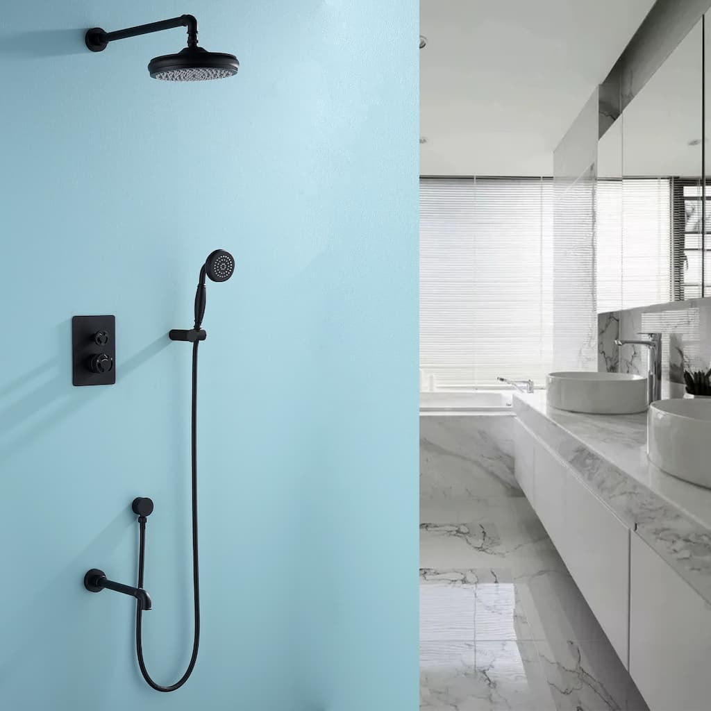 3 Function Showerhead with High-pressure Handheld and Faucet in Black/Gold