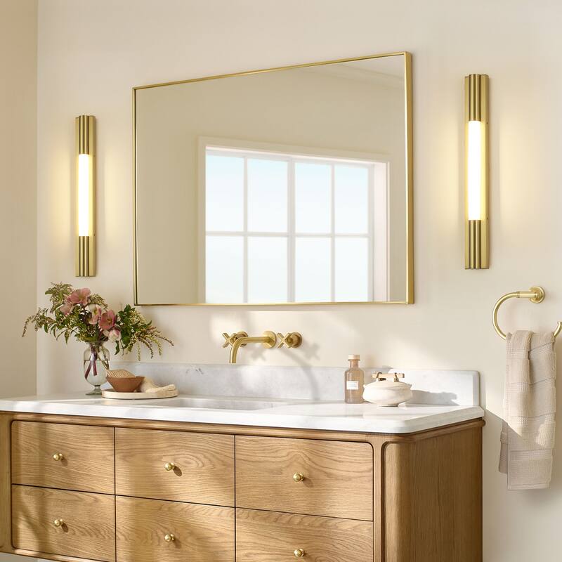 24" Modern Black/Gold LED Wall Sconce - 10W 3000K Warm Light, Linear Fixture for Bedroom & Hallway