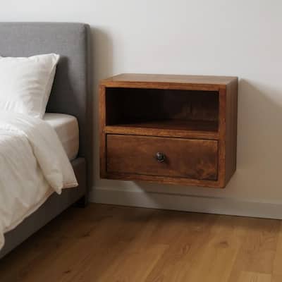 HomeRoots 12" Chestnut Solid Wood Square One Drawer Floating Nightstand