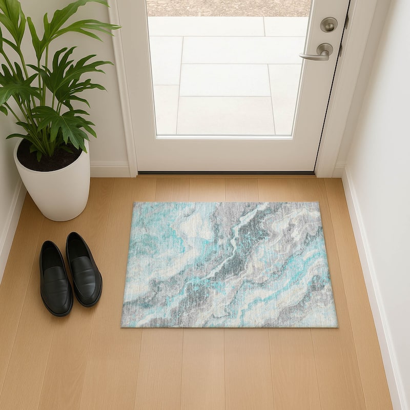 Premium Washable Super Soft Abstract Marble Mayfield Rug - Teal - 1'8" x 2'6"