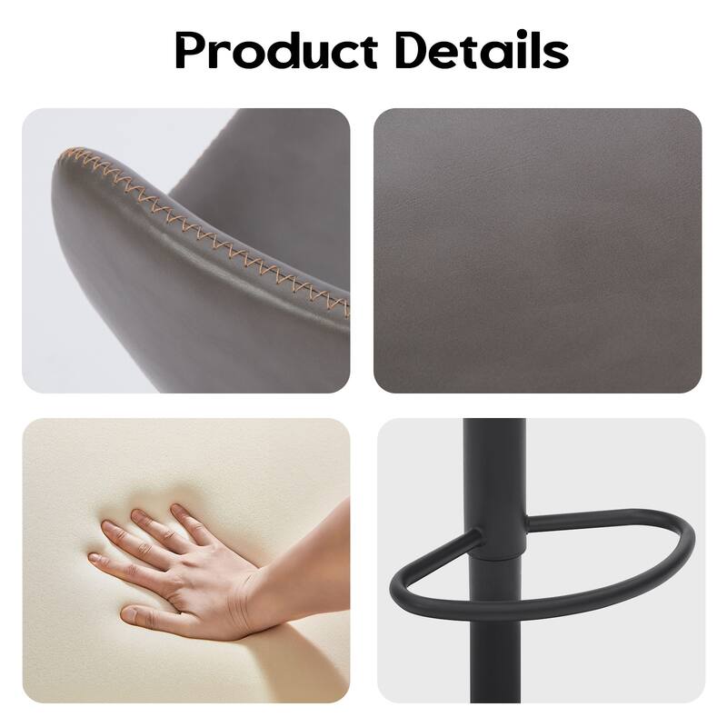 Set of 2 Industrial Adjustable Swivel Bar Stools, PU Leather with Footrest - Mid-Century Kitchen Island Stools