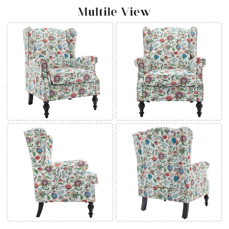 HOMYKA 29'' Wide Floral Pattern Wingback Accent Armchair with Nailhead Trim