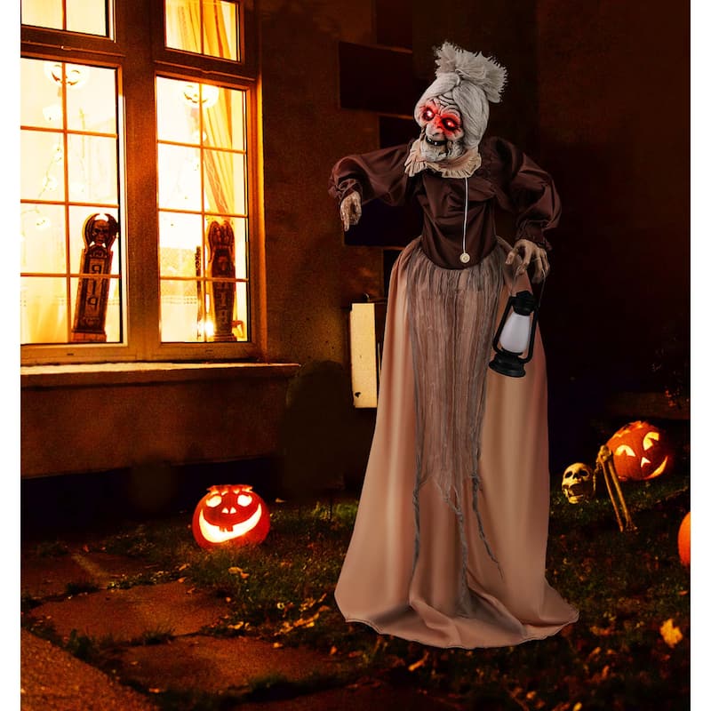 Costway Life-Size Halloween Animatronic Moving and Talking Old Lady - See Details