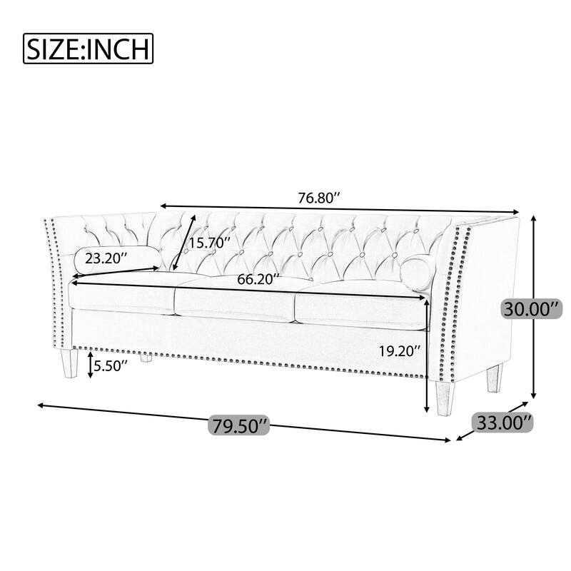 Christopher Knight Home - Ameson Transitional 3-Seat Sofa with Flared Arms, Nailhead Trim & Solid Wood Legs - 79.5"W