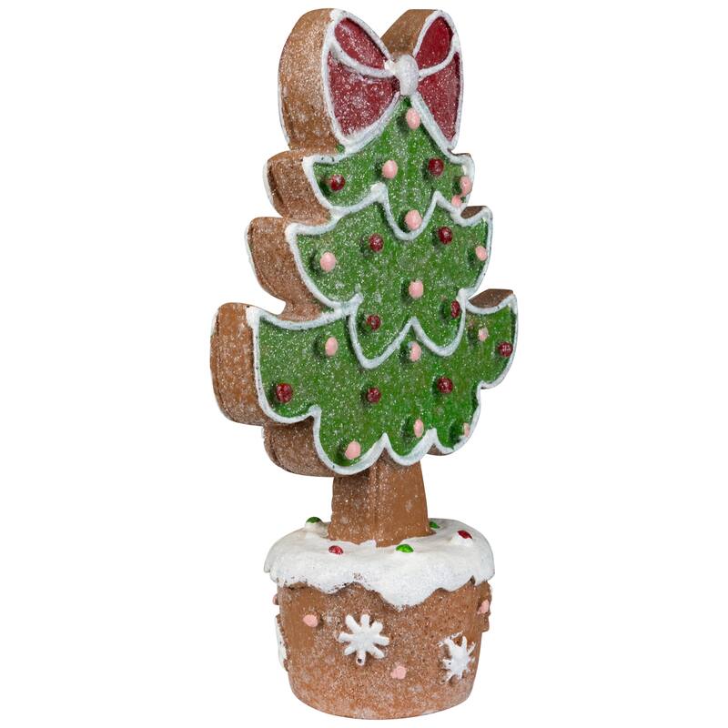 Gingerbread Cookie Christmas Tree with Bow Decoration - 8"