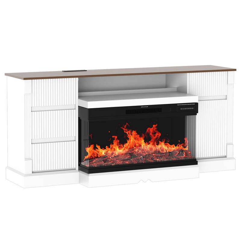 69" Fireplace TV Stand with Electric Fireplace, Modern Entertainment Center with LED Lights for TVs up to 80", White