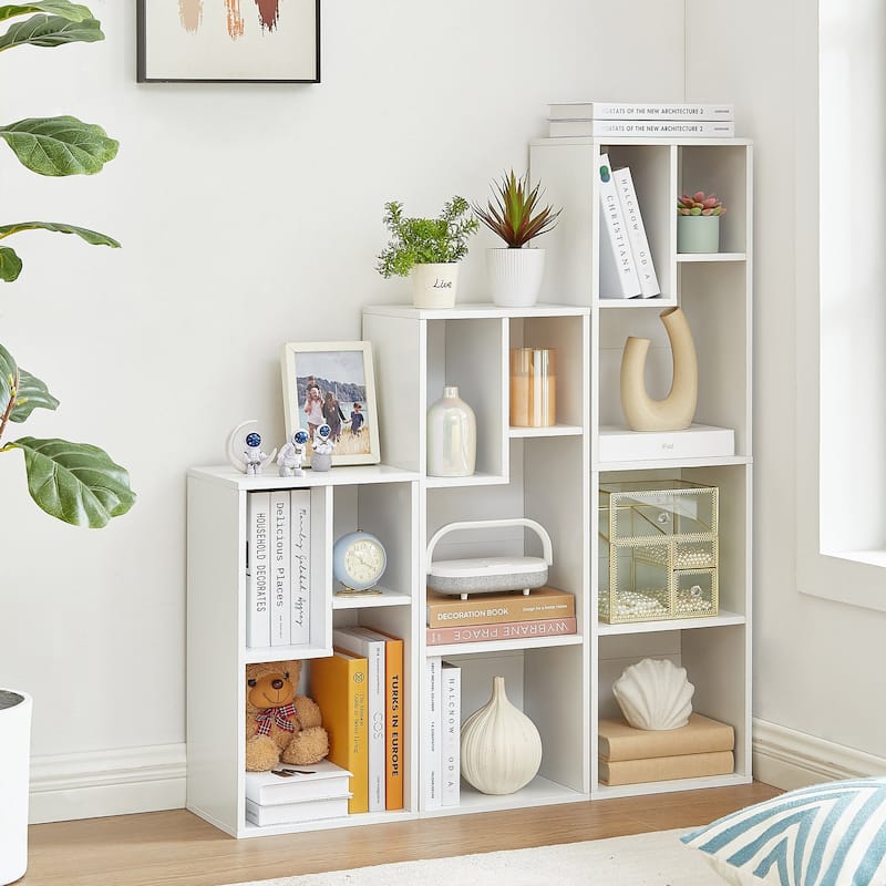 VECELO Wood Organizer Bookcase,Fits Tallest Hardcovers, Customized Storage Display Shelf, Free Standing for Living Room, Bedroom - 12 Cube - White