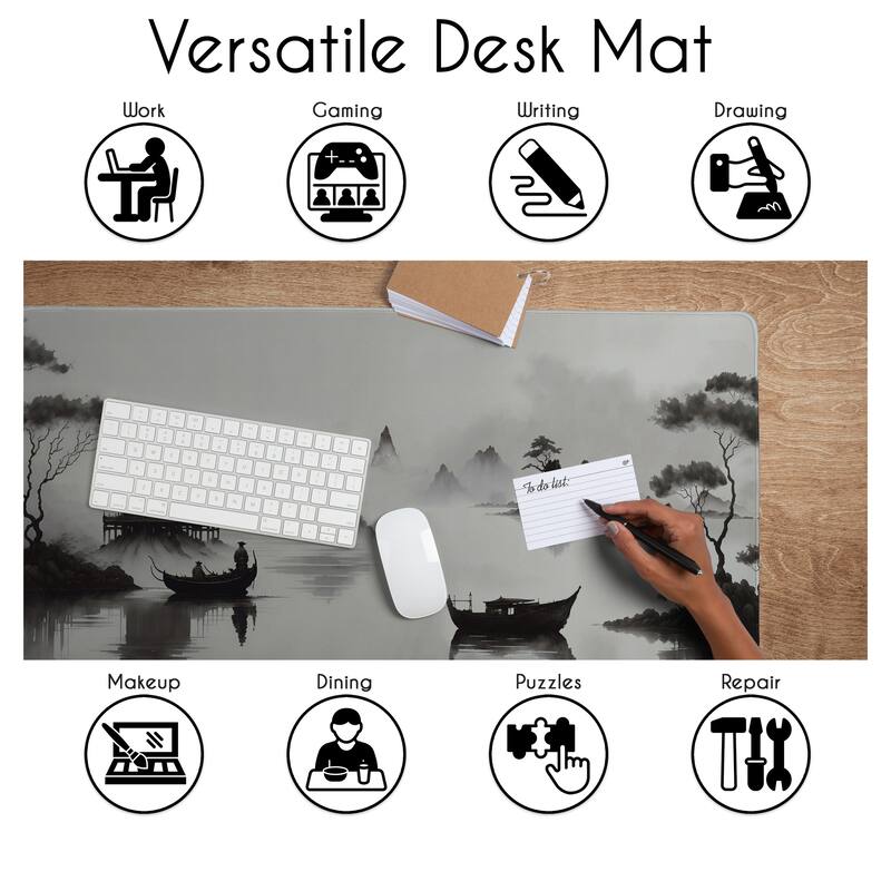 Sweet Jojo Designs Black & White Traditional Japanese Boy, Girl, Unisex/Gender Neutral Large Mouse Pad Desk Mat - Asian Ink Wash