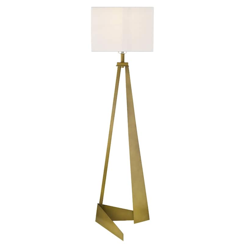 60-Inch Floor Lamp with Brass Base and White Fabric Shade for Living Room - 14.25" x 16.50" x 59.75"