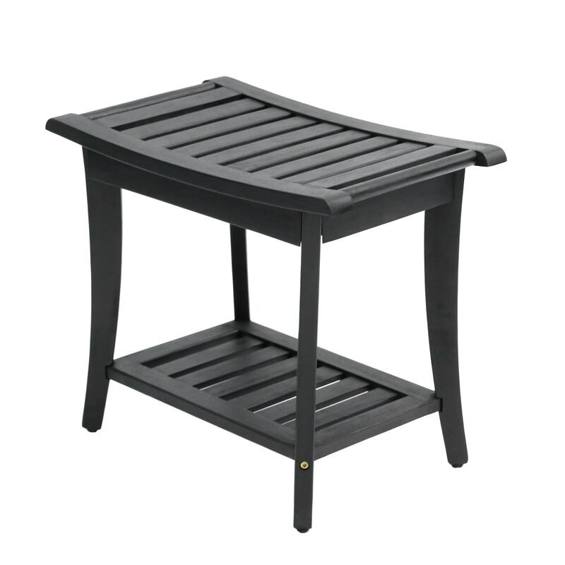 Tucker 22.1" Slatted Acacia Wood Indoor/Outdoor Shower Bench w/ Shelf & Handle, By JONATHAN Y - 22.1L x 12.99W x 18.5H - Black