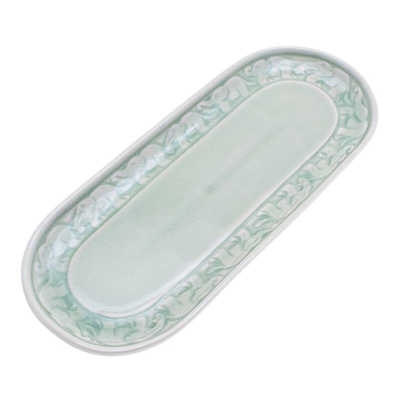 Novica Handmade Divine Parade Celadon Ceramic Tray