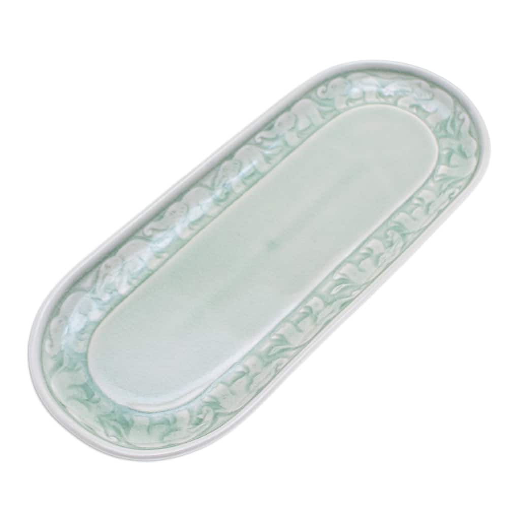 Novica Handmade Divine Parade Celadon Ceramic Tray