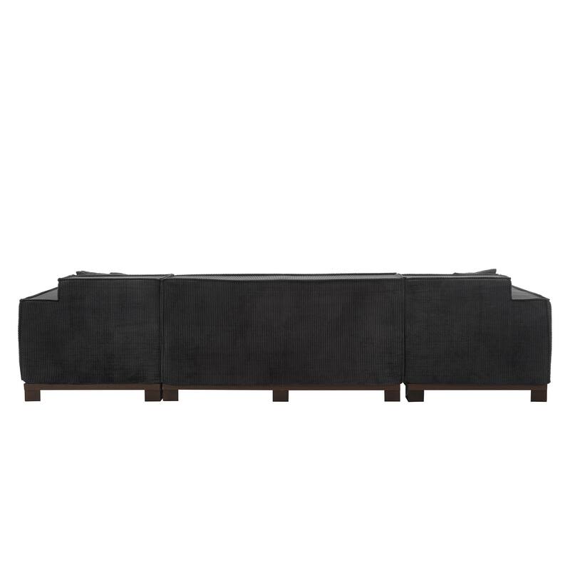 Modern U-Shaped Sectional Sofa Set Stripe Corduroy Upholstered Sofa with Light Strip and 6 Pillows