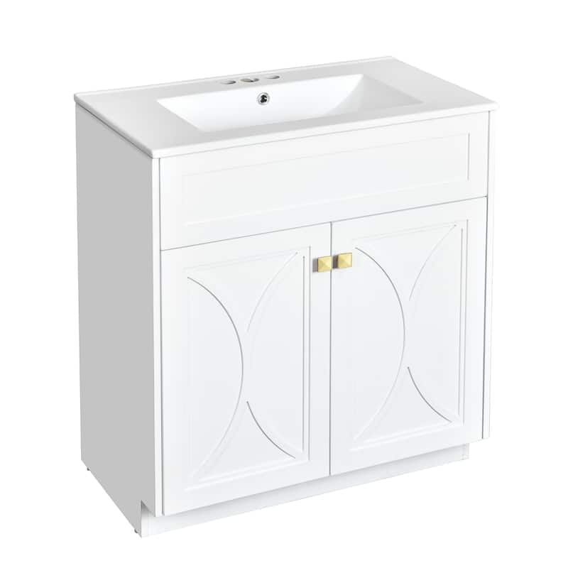 30'' Freestanding Bathroom Vanity with White Integrated Ceramic Sink - 30'' x 18.3'' x 34''