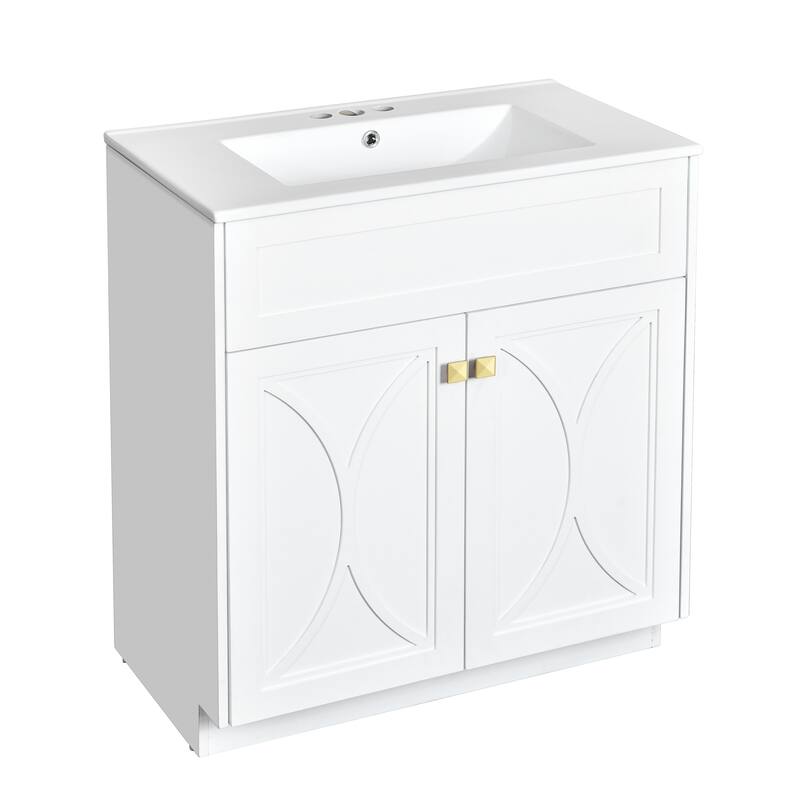 60'' Freestanding Bathroom Vanity Set with White Integrated Ceramic Sink - 60'' x 18.3'' x 34''