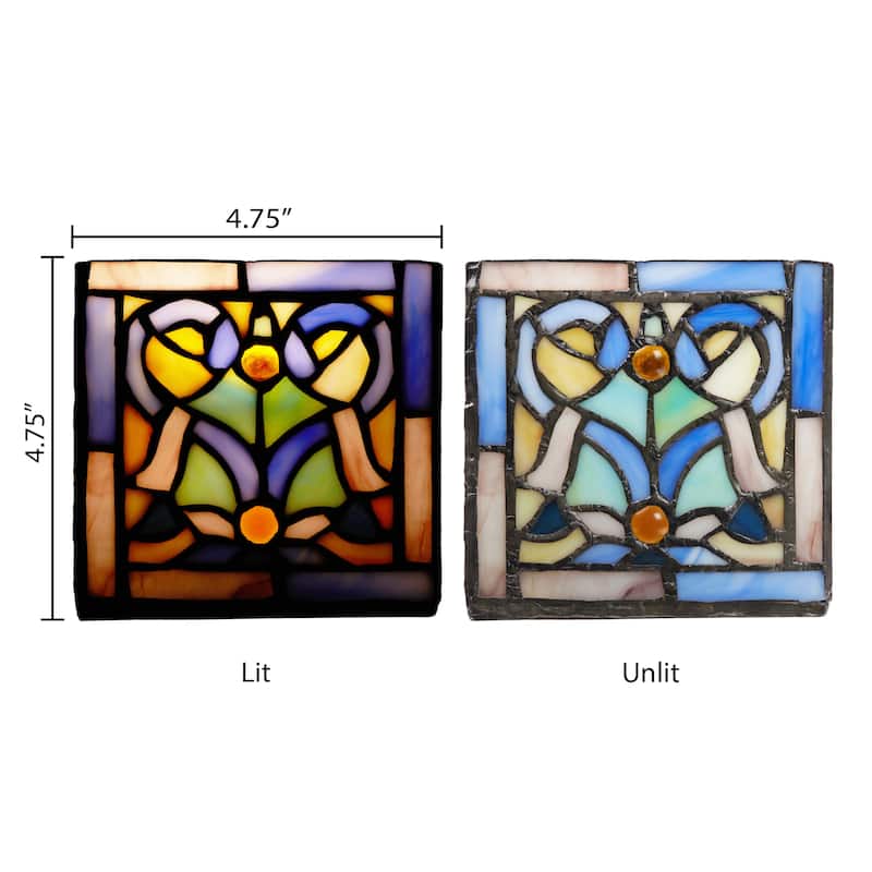 River of Goods 4.75-Inch Blue Flourishes Stained Glass Candle Holder - 4.75" x 4.75" x 4.75"