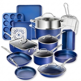 Granitestone Ceraluxe Ceramic Nonstick Cookware Set Blue 20 Piece Pots ...