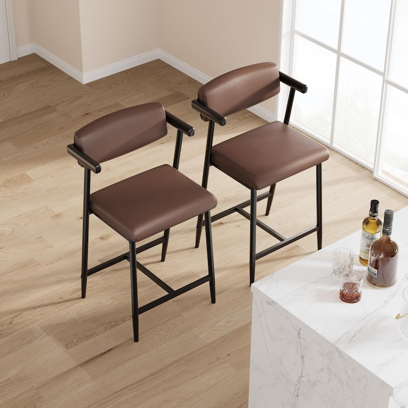 26" Counter Height Bar Stools Set of 2/4 with Arms, 2PCS/4PCS Modern Bar Stools Set with Back & Upholstered Wider Seat