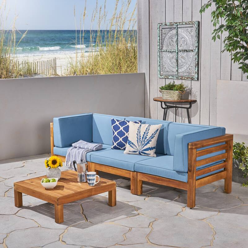Oana Outdoor 3-Seater Acacia Wood Sectional Sofa Set with Coffee Table by Christopher Knight Home