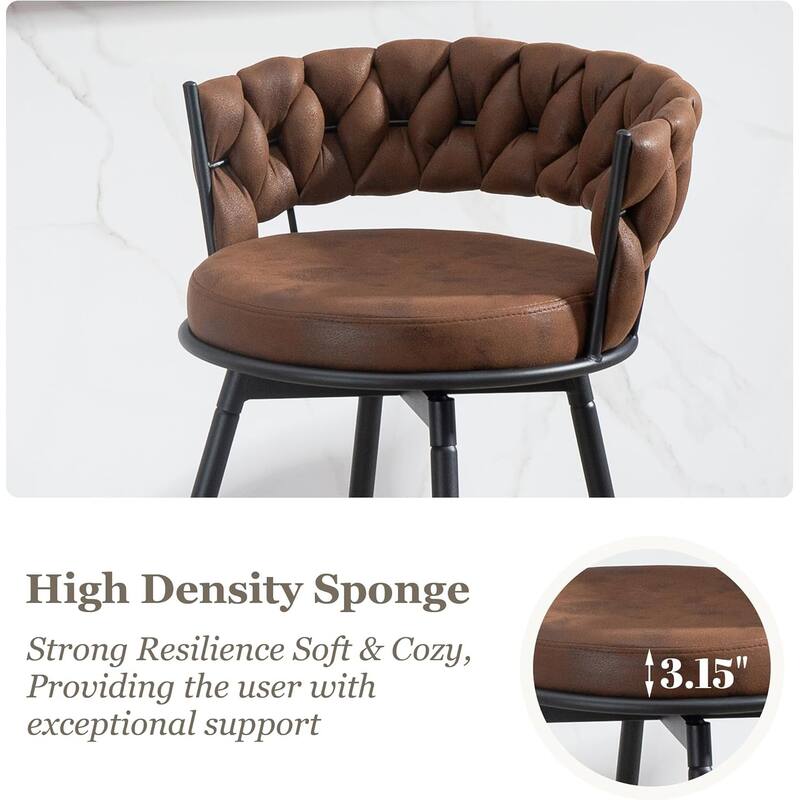XINMICS 360° Swivel Bar Stools, 24 Inches Modern Counter Height Bar Stools with Woven Back, Upholstered Suede Tall Barstools