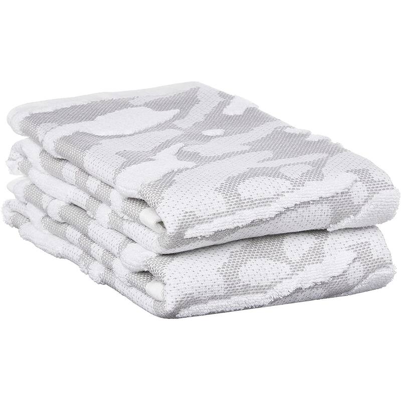 Violet Linen Marquis Pattern, 100% Cotton Highly Absorbent Jacquard Fashion Towel, 20" X 30", Hand Towels, Set of 2 - 20" X 30" - Silver