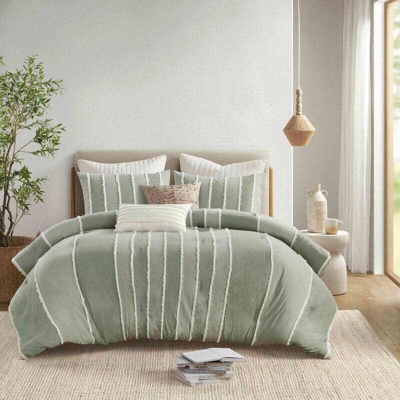 GDF Studio - Marceline Striped Cotton 3-Piece Comforter Set with Clip Jacquard Trim