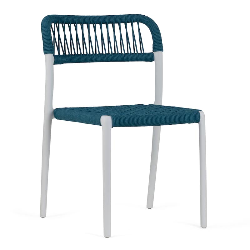 Set of 12 Belen Blue Woven Rope Fabric Dining Chair with Plastic Frame