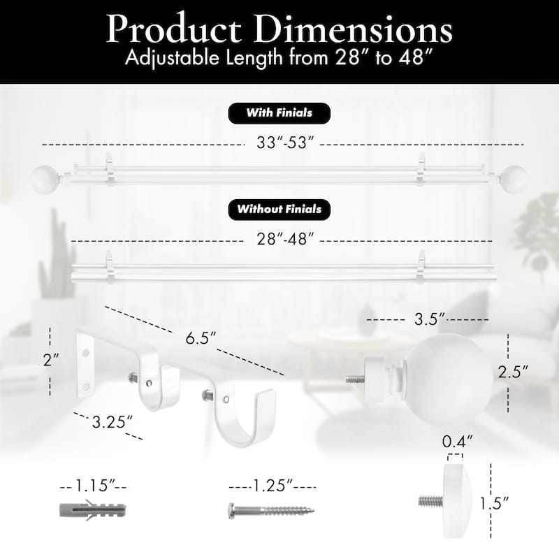 Meriville 1-Inch Diameter Steel Ball Double Window Curtain Rod with End Cap finial