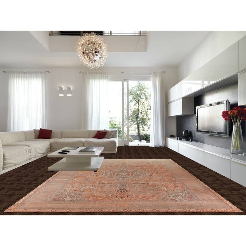 Hand Knotted Oriental 100% Wool Carpet Traditional Floral Oranges & Rust Tabriz Area Rug - 15' 2'' X 10' 8''