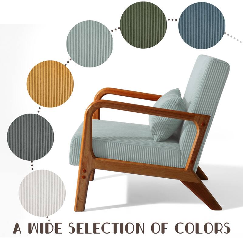 Uixe Mid Century Solid Wood Upholstered Corduroy Accent Chair