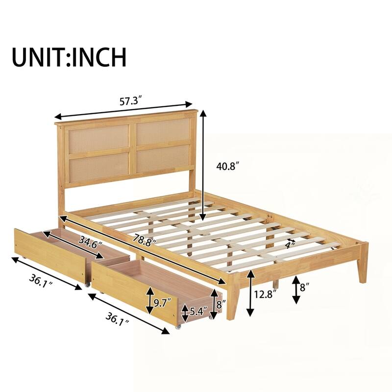 Rubber Wood Bed with Enhanced Support Salts and Feet