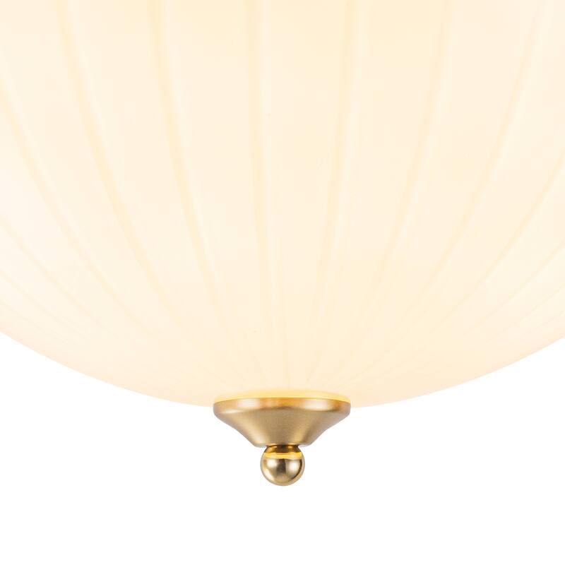 3-Light Bow-Shaped Semi-Flush Mount Ceiling Light White Glass Shade - Dia.15.55-in