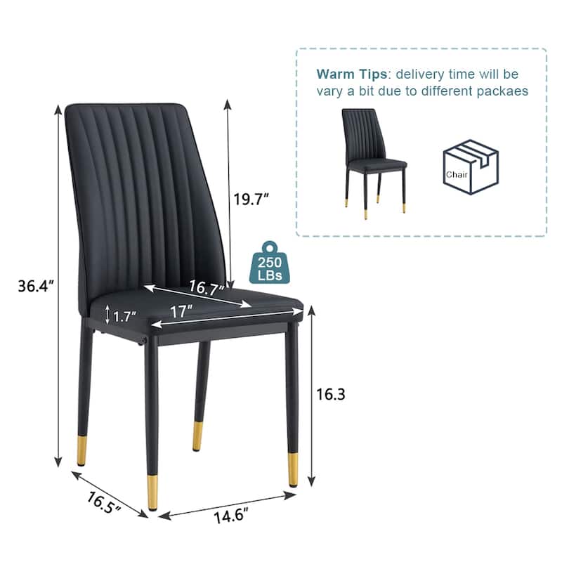 A set of 4 dining chairs, black dining chair set, PU material high backrest seats and sturdy leg chairs