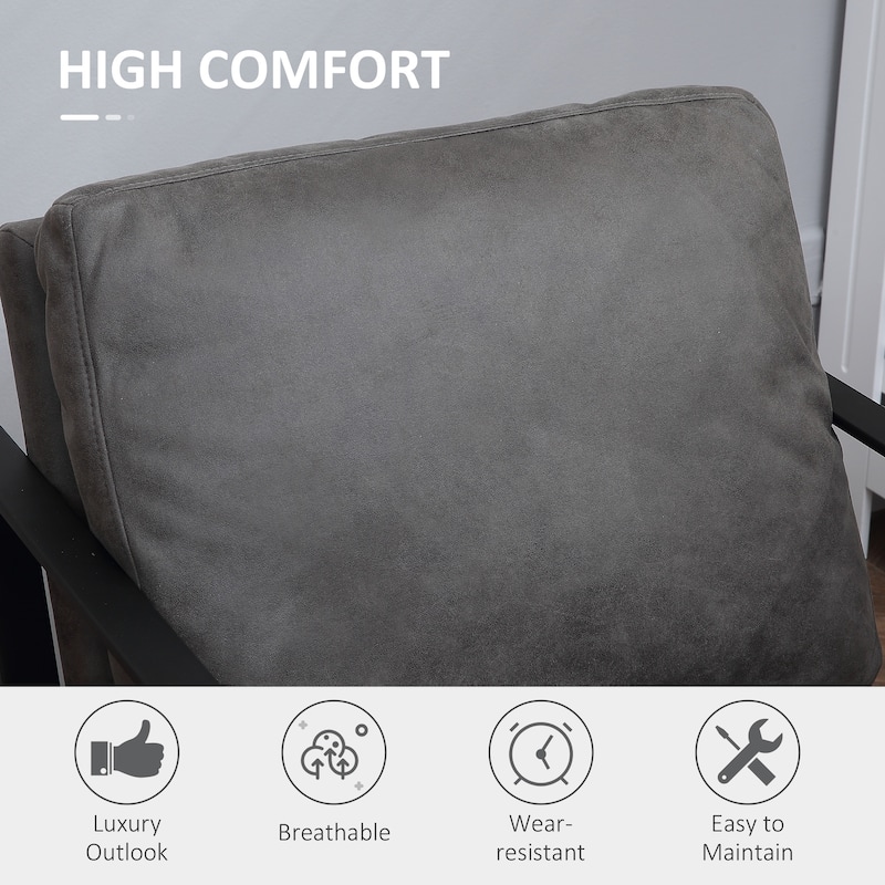 HOMCOM Industrial Accent Chairs with Cushioned Seat and Back, Upholstered Faux Leather Armchair for Bedroom, Living Room Chair