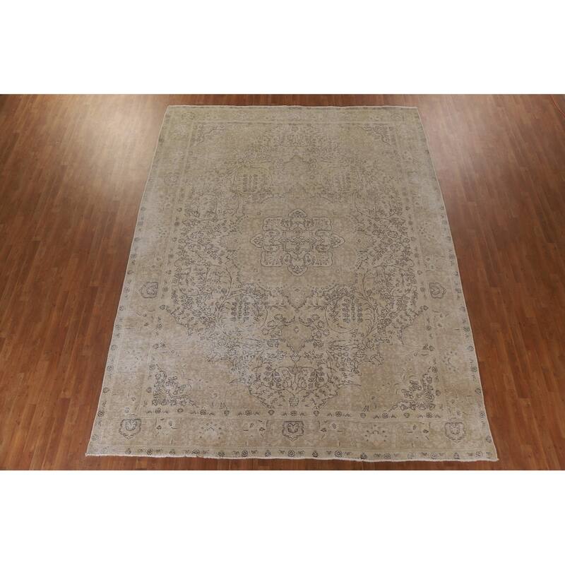 Hand Knotted Oriental 100% Wool Carpet Traditional Floral Beige & Ivories Tabriz Area Rug - 12' 9'' X 9' 10''