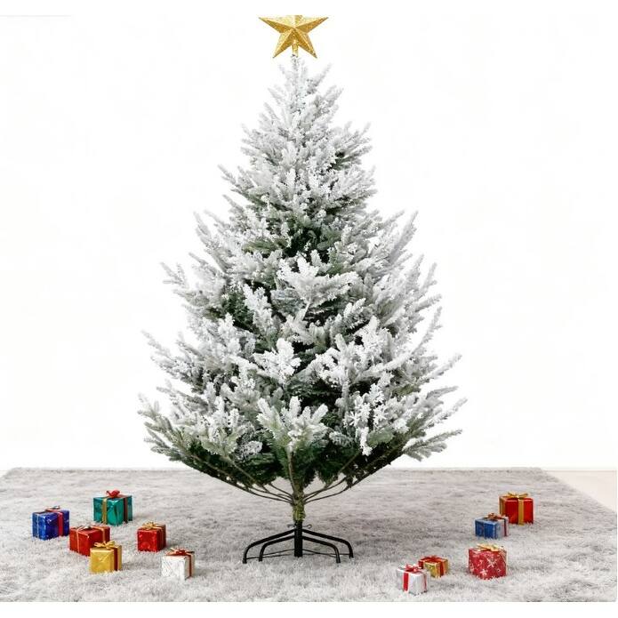 Flocked Artificial Christmas Tree - Auto Open, Steel Base - Green