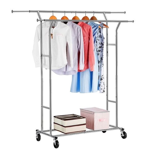 Rolling Portable Adjustable Heavy Duty Clothes Rack Dry Hanger Closet 
