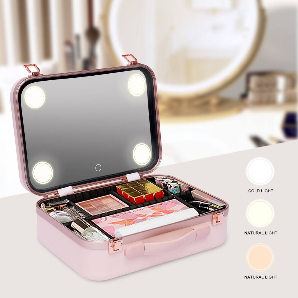 Makeup Organizer Case with Lights and Mirror Cosmetic Box