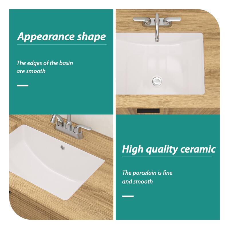 Ceramic Rectangular Undermount Bathroom Sink with Overflow