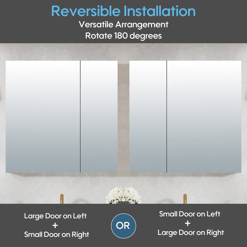 Recessed or Surface Wall Mount Bathroom Medicine Cabinet With Adjustable Glass Shelves