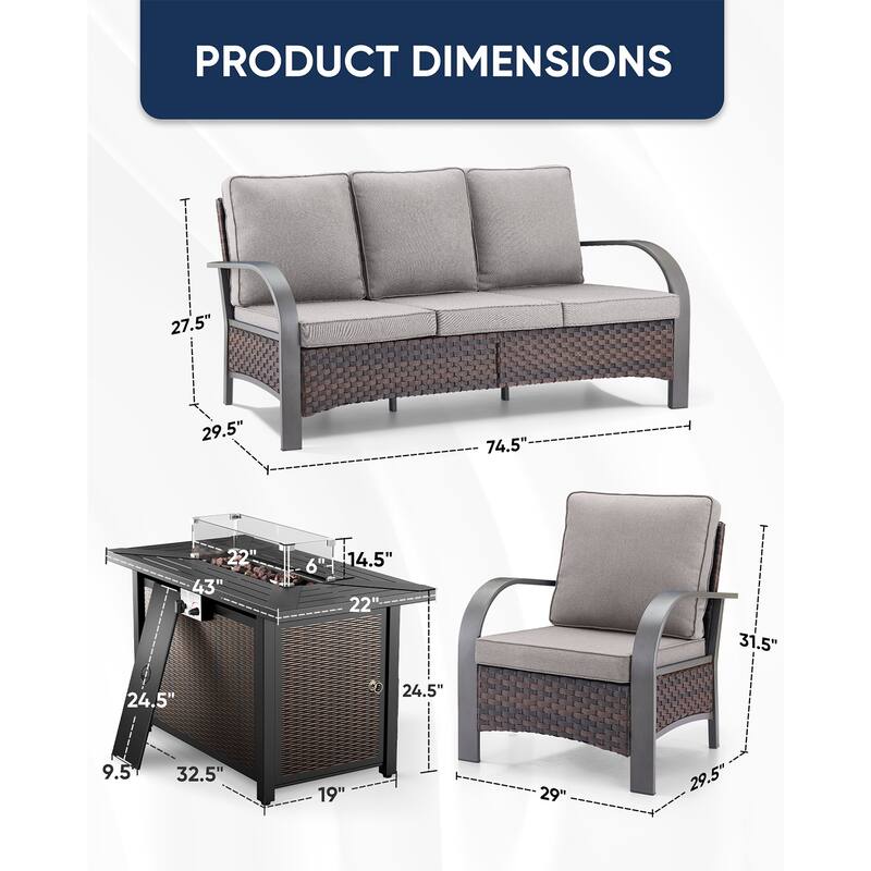 Propane Fire Pit with Outdoor Patio Funiture Set