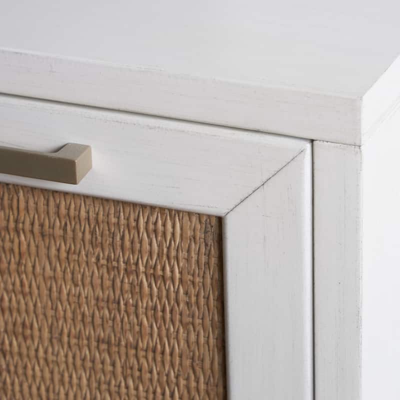 Wooden 4 Door Sideboard with Brown Woven Rattan Doors and Metal Base - White - Roche River Decor - 16"W x 60"L x 31"H