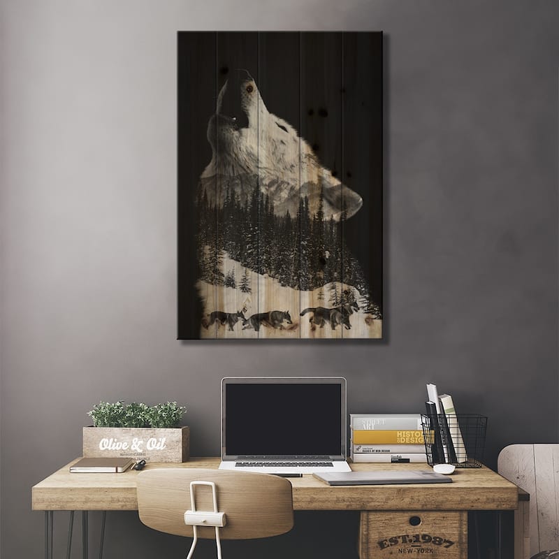 Wolfpack Print On Wood by Andreas Lie - Multi-Color