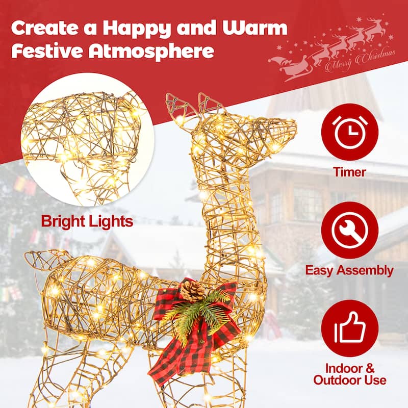 2 PCS Pre-lit Christmas Reindeer Family Deer Decoration w/ LED Lights