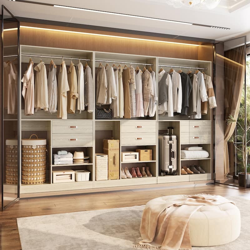 40'' Large Closet System with Shelves and 2 Drawers, Freestanding Closet Organizer with Hanging Rods