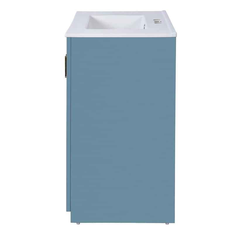 Freestanding Vanity Set, Wooden Bathroom Storage Cabinet, Bathroom Vanity with Ceramic Sink, 3 Drawers & Soft Closing Doors