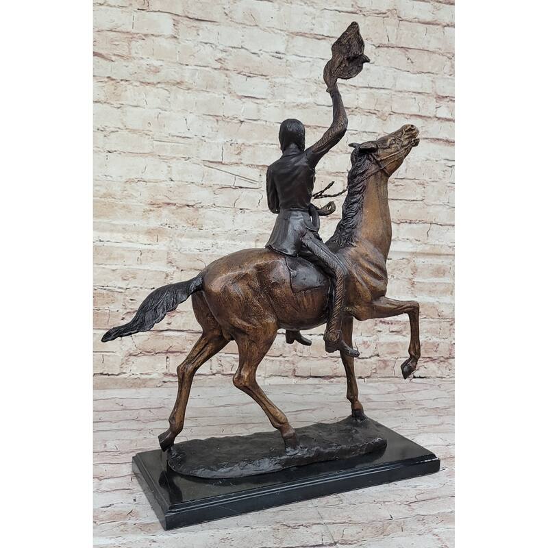Buffalo Signal By Frederic Remington Bronze Statue Sculpture Native American Horseback 25 Inches X 17 Inches