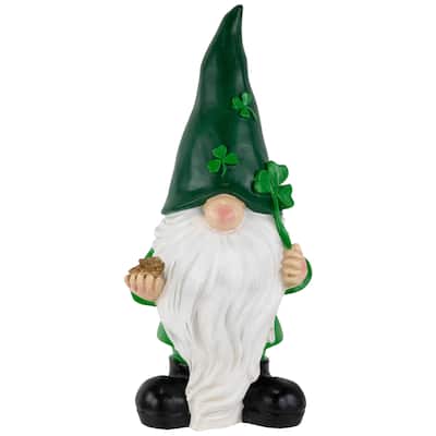 St. Patrick's Day Shamrock Gnome Outdoor Garden Statue - 16.25"