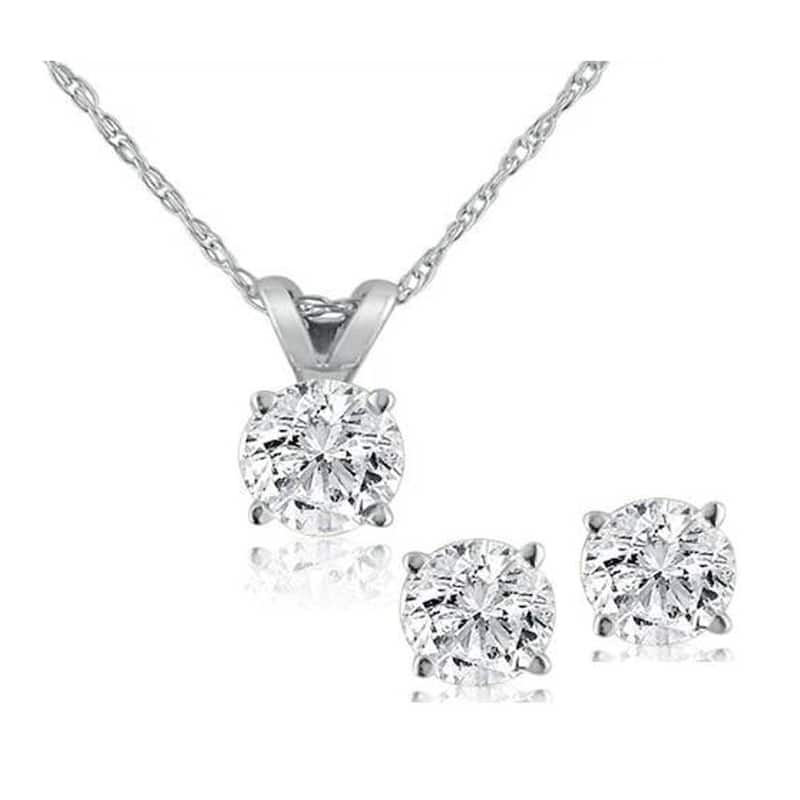 1/2 ctw Diamond Solitaire Necklace & Studs Earrings Set White Gold